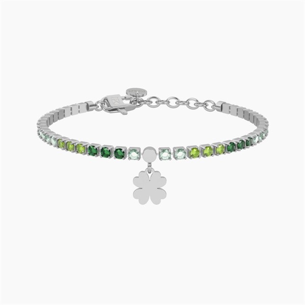 Bracciale tennis verde con quadrifoglio