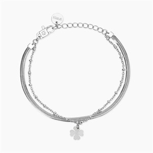 Bracciale catene e ciondolo quadrifoglio argentato