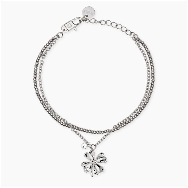 Bracciale a catene con quadrifoglio e cristallo