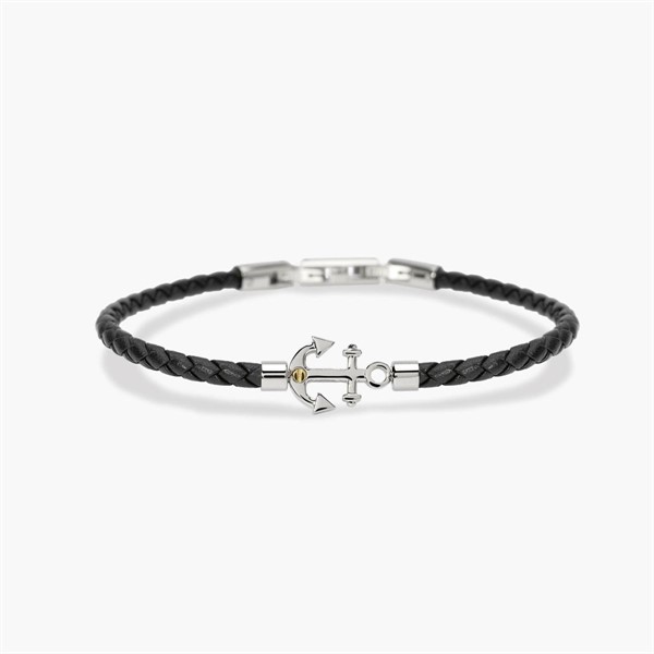 Bracciale in lab leather nera con ancora centrale