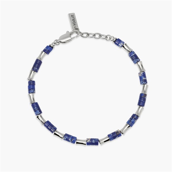 Bracciale con elementi bambù in acciaio e diaspro blu