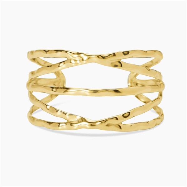 Bracciale cuff in acciaio dorato martellato