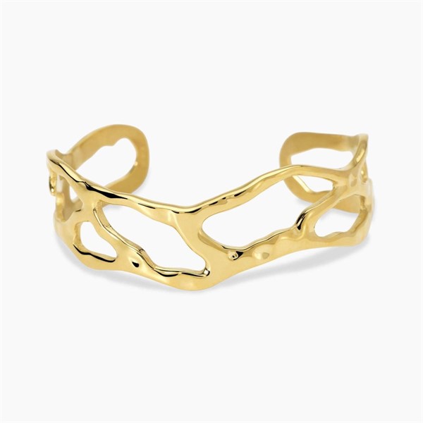 Bracciale cuff in acciaio dorato martellato