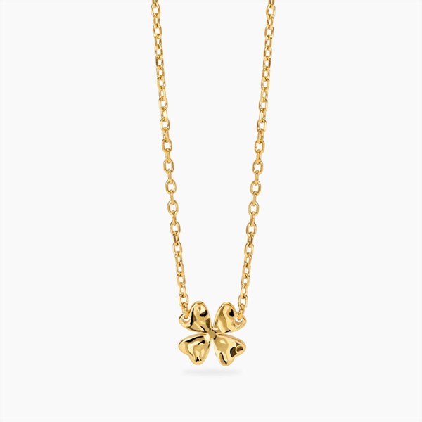 Girocollo con quadrifoglio martellato in acciaio dorato