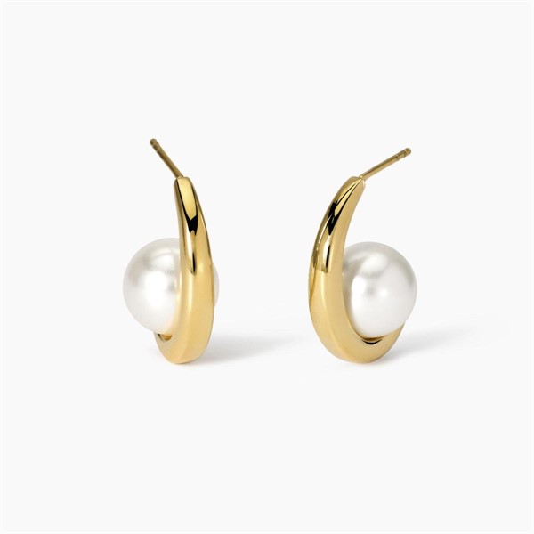 Orecchini a semicerchio in acciaio dorato e perle conchiglia