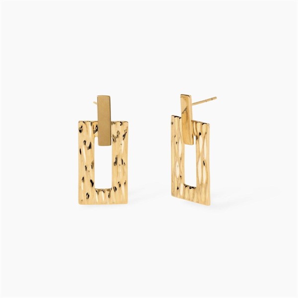 Orecchini in acciaio dorato con rettangoli martellati