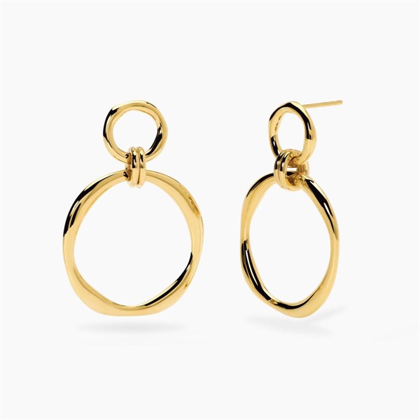 Orecchini pendenti in acciaio dorato con elementi circolari