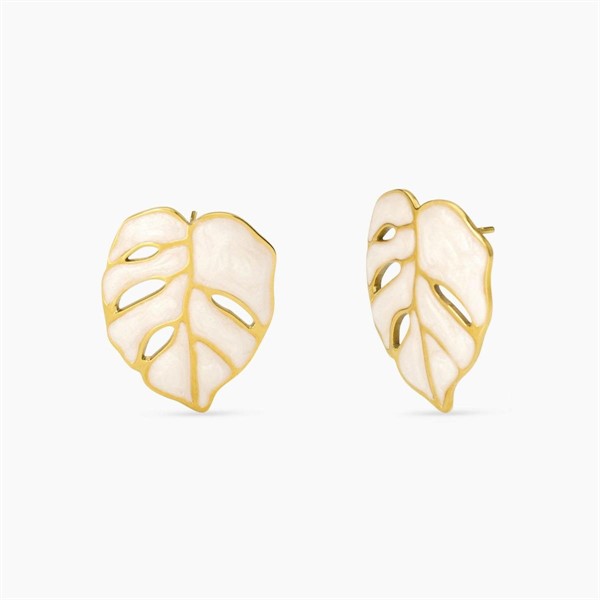 Orecchini foglia in acciaio dorato smaltati