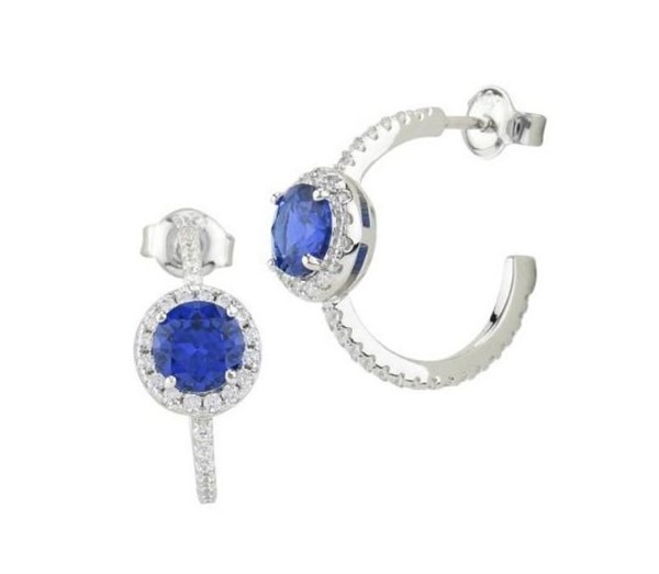 Orecchini A Cerchio Con Cristallo Blu E Zirconi