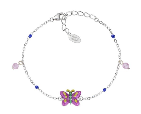 Bracciale Junior con Farfalla Rosa in Argento e Smalto