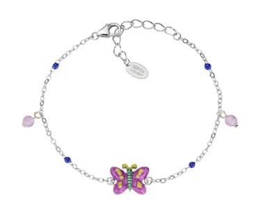 Bracciale Junior con Farfalla Rosa in Argento e Smalto