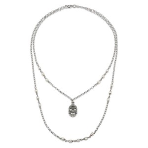 Collana doppio filo argento brunito con Maschera e perle