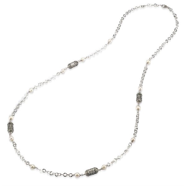 Collana lunga argento brunito con Lanterne e perle