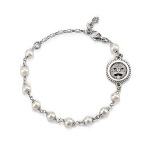 Bracciale argento brunito con filo di perle e simbolo