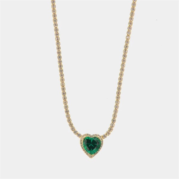 Collana Tennis Dorata Cuore Verde