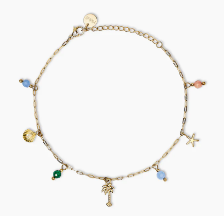 Cavigliera in acciaio dorato con charms estivi