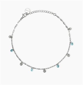 Cavigliera con charms martellati e glass azzurri