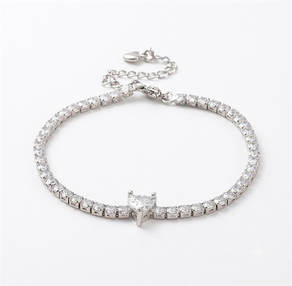 Bracciale Tennis in Acciaio con Cuore e Cristalli