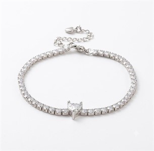 Bracciale Tennis in Acciaio con Cuore e Cristalli