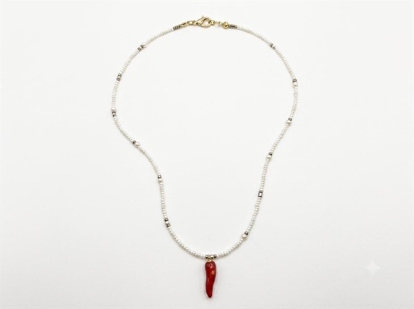 Collana Corno con Perline Bianca