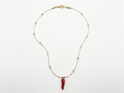 Collana Corno con Perline Bianca