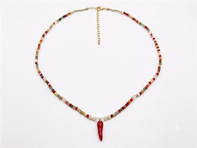Collana Corno con Perline Rosse Multicolor