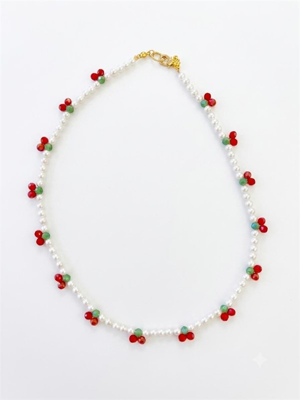 Collana con Microperle e Ciliegie con cristalli