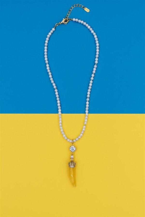 Collana Perle e Corno Senape