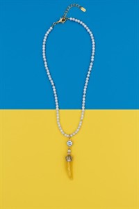 Collana Perle e Corno Senape
