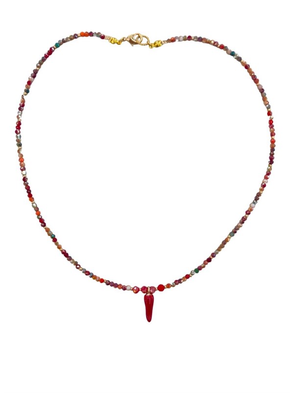 Collana Corno Rosso con Perline