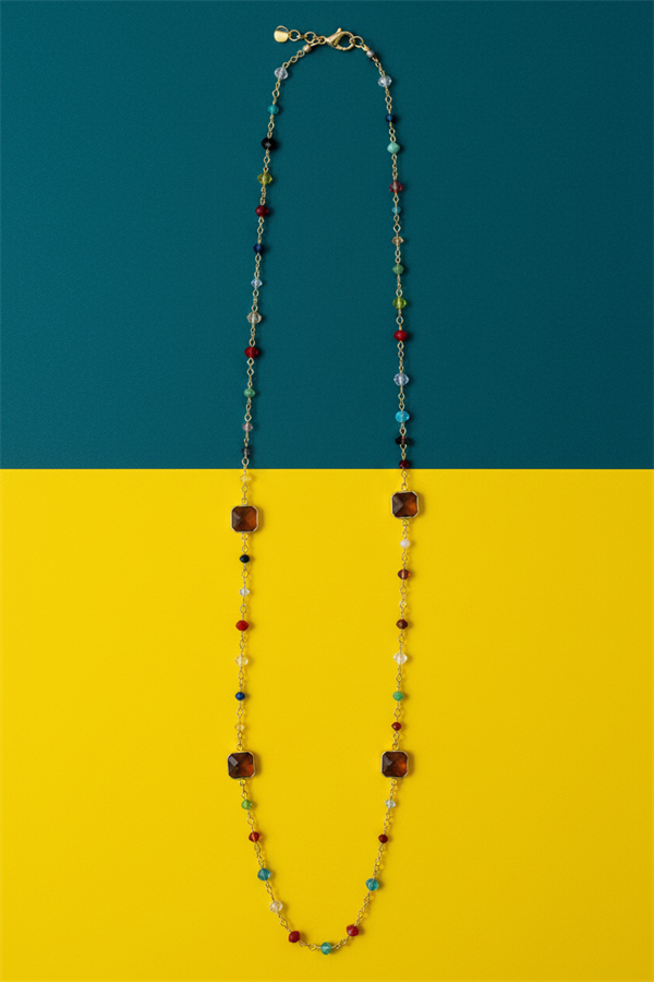 Collana Lunga Fantasia con Cristalli Ambra