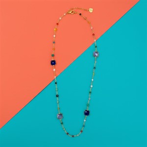 Collana lunga Bohèmien Blu e Lilla