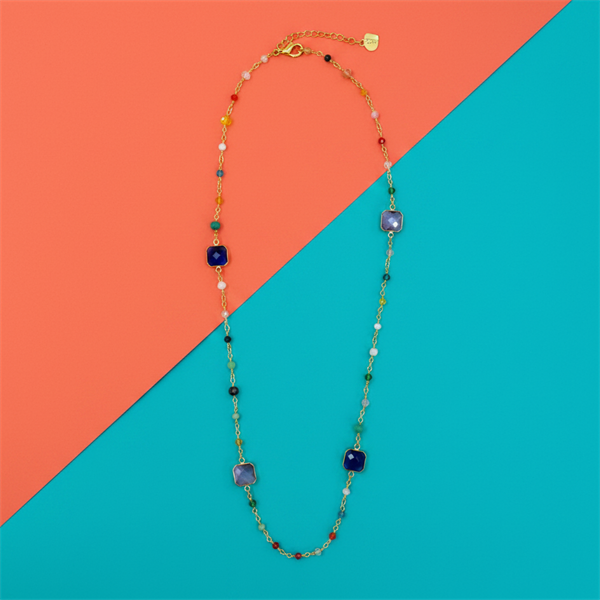 Collana lunga Bohèmien Blu e Lilla