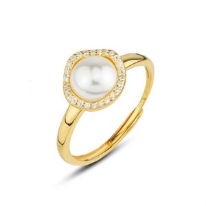 Anello con perla centrale e cornice di zirconi