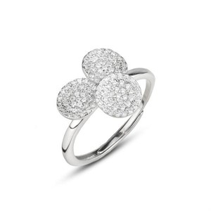 Anello con tre elementi circolari in pavè di zirconi