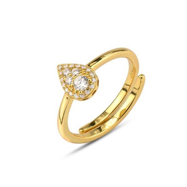 Anello in argento placcato oro giallo con goccia di zirconi