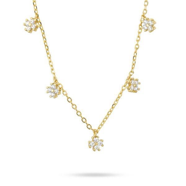 Girocollo in argento con fiori definiti da zirconi