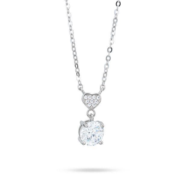 Girocollo con cuore di zirconi e zircone con griffe pendente