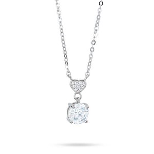 Girocollo con cuore di zirconi e zircone con griffe pendente
