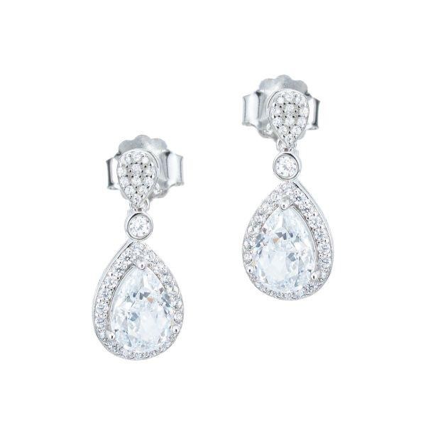 Orecchini Pendenti con zircone bianco e pavè di zirconi