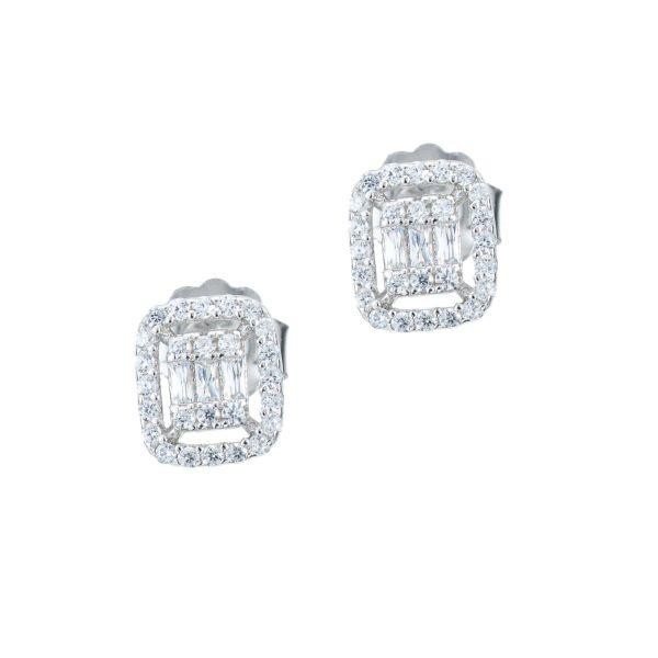 Orecchini con zircone quadrato e pavè di zirconi