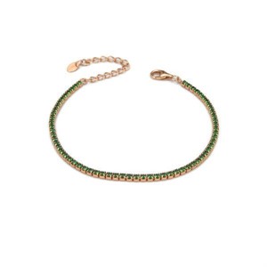 Bracciale tennis color oro rosa con zirconi verde smeraldo
