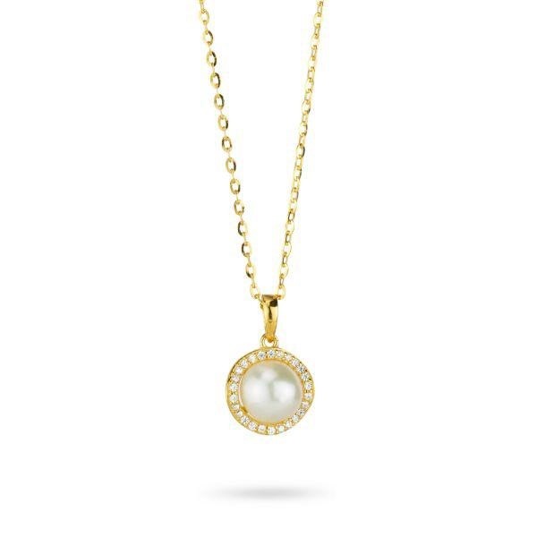 Collana con perla e cornice di zirconi