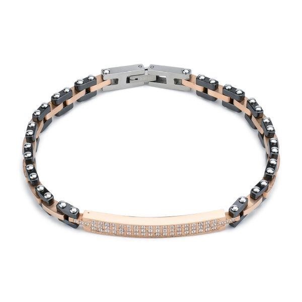 Bracciale uomo in Pvd nero centrale e zirconi bianchi
