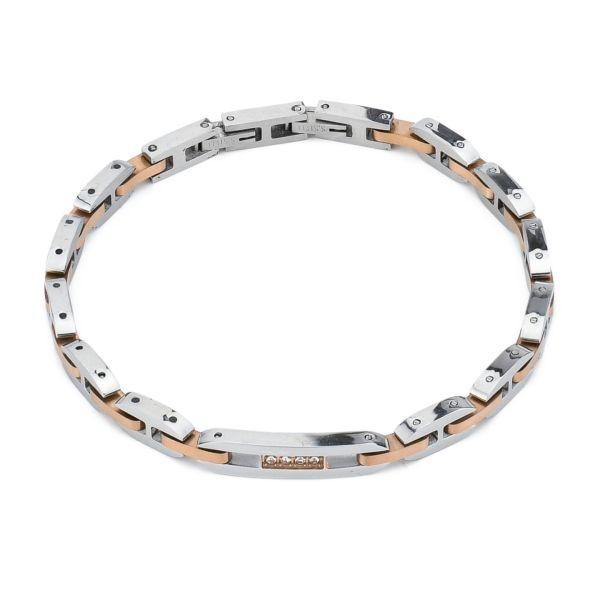 Bracciale uomo in Pvd rosa centrale e zirconi bianchi