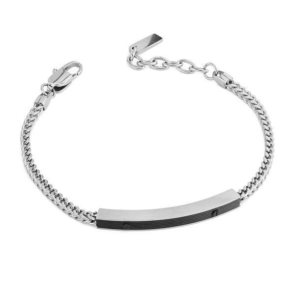 Bracciale uomo con maglia snake e placca centrale nera