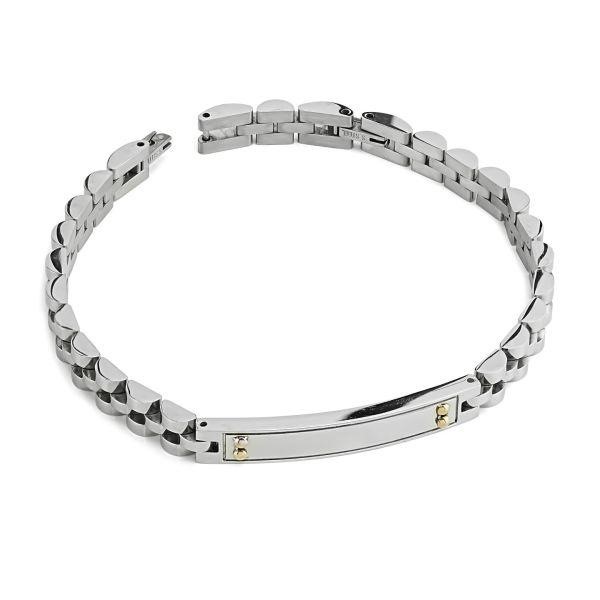 Bracciale uomo con placca centrale e dettagli placcati oro