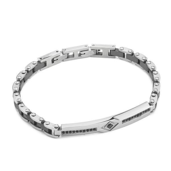 Bracciale con piastra centrale con fila di zirconi neri