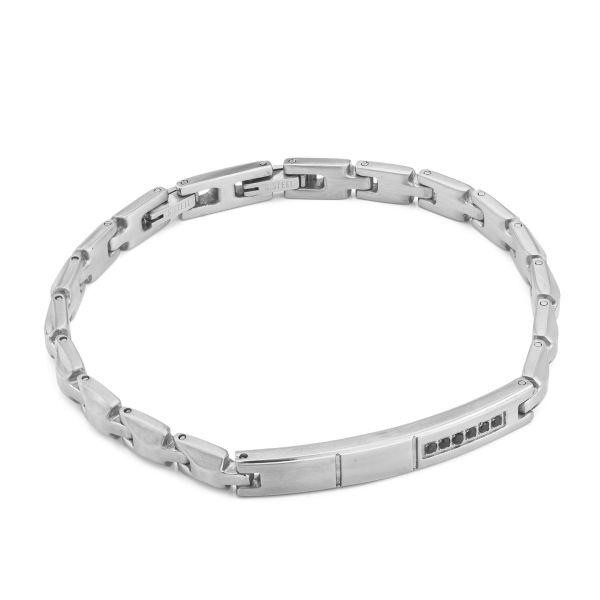 Bracciale a maglia satinata snodabile a piastra centrale