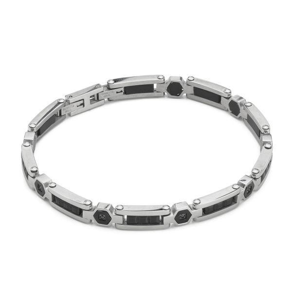 Bracciale a maglia articolata in Pvd nero e inserti